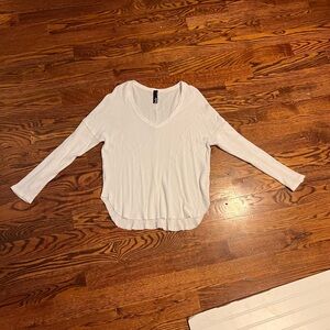 bobi Los Angeles White Ribbed V-Neck Long Sleeve Top Size L NWT